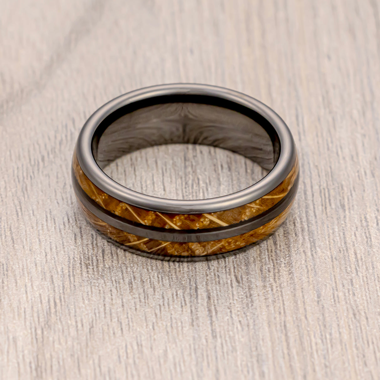 8mm - Gunmetal Tungsten Double Barrel Wood Ring