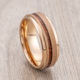 8 mm- Rose Gold Tungsten Carbide wood Ring, Real Koa Wood Inlay Ring