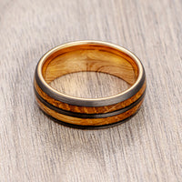 8mm Tungsten Double Barrel Wood Ring Rose Gold & Black Tungsten Ring