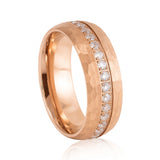 8mm Rose Gold Tungsten Ring, Tungsten Wedding Band with White Diamonds