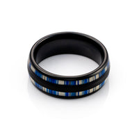 8mm - Tungsten Blue Dyed Bamboo Ring, Dome Wedding Band, Wedding Ring