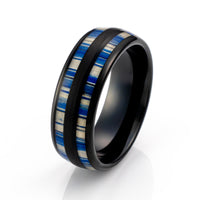 8mm - Tungsten Blue Dyed Bamboo Ring, Dome Wedding Band, Wedding Ring