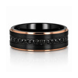 8mm ASTRO Brushed Black Titanium Ring W/ Rose Gold Edges & Black Sapphire all around