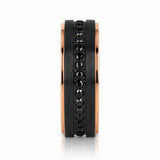 8mm ASTRO Brushed Black Titanium Ring W/ Rose Gold Edges & Black Sapphire all around