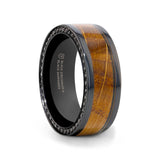 BOURBON – 8mm Black Zirconium Whiskey Barrel Wood & Black Sapphire Wedding Band