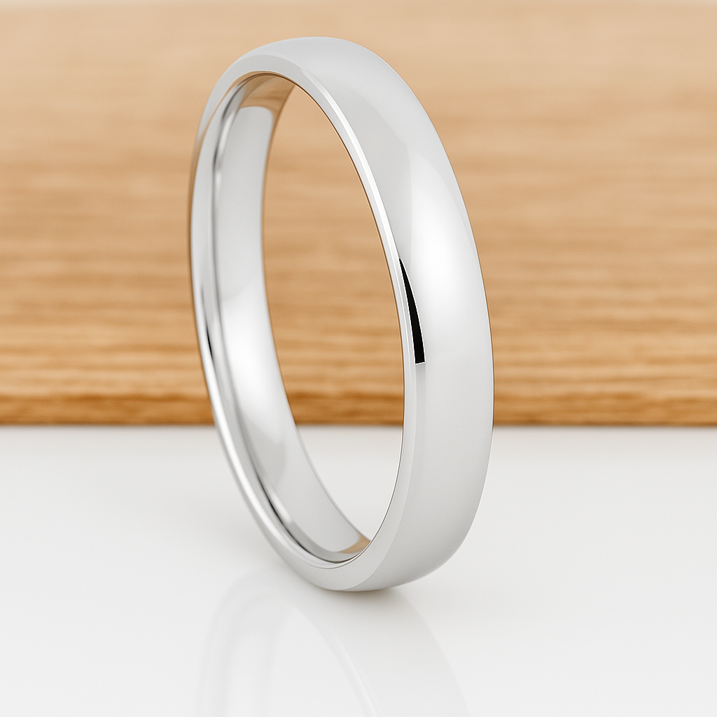 4MM - White Silver Platinum-Like Finish Tungsten Carbide Wedding Band Polished Dome Ring