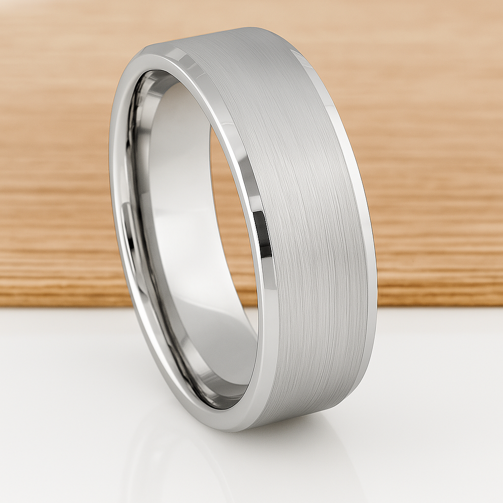 8mm White Silver Tungsten Carbide Wedding Ring Brushed Center