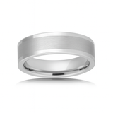 White Silver Platinum-Like Finish Tungsten Brushed Center Ring With Polished  Edges - 6mm