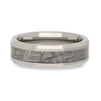 CELESTIAL Flat Tungsten Carbide Ring with Beveled Edges and Meteorite Inlay - 8mm