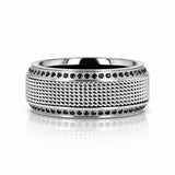 GAUNTLET Steel Chain Titanium Wedding Ring Polished Beveled Edges Set with Round Black Diamonds - 10mm