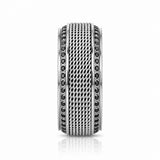 GAUNTLET Steel Chain Titanium Wedding Ring Polished Beveled Edges Set with Round Black Diamonds - 10mm