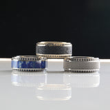 HYPERION Lava Inlaid 10K Yellow Gold Wedding Ring Polished Beveled Edges Set W/ Round Black Diamonds - 10mm