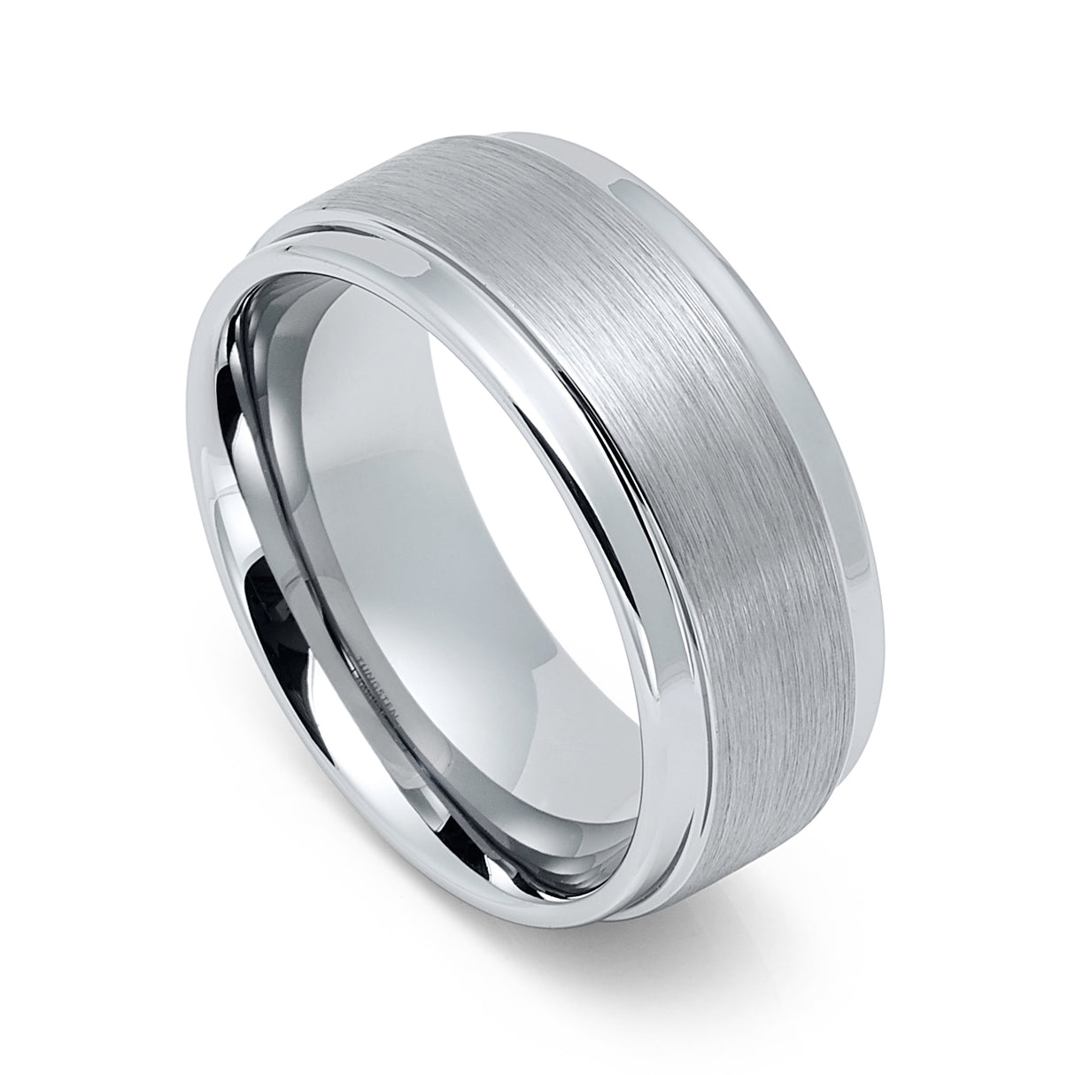 9mm - Silver Tungsten Wedding Band With Stepped Edges and Brushed Center