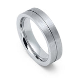 6mm - Mens Tungsten Wedding Band, Flat Grooved Center, Brushed side