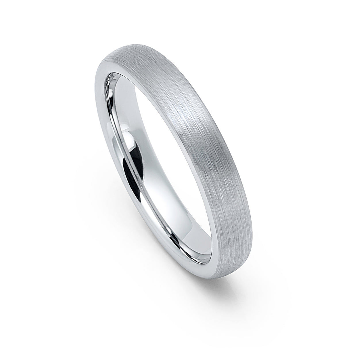 4mm - Tungsten Wedding Band Silver Brushed Center Finish, Dome Ring