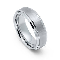 7mm - Men's Tungsten Wedding Band W/ Brushed Flat Center, Stepped Edges