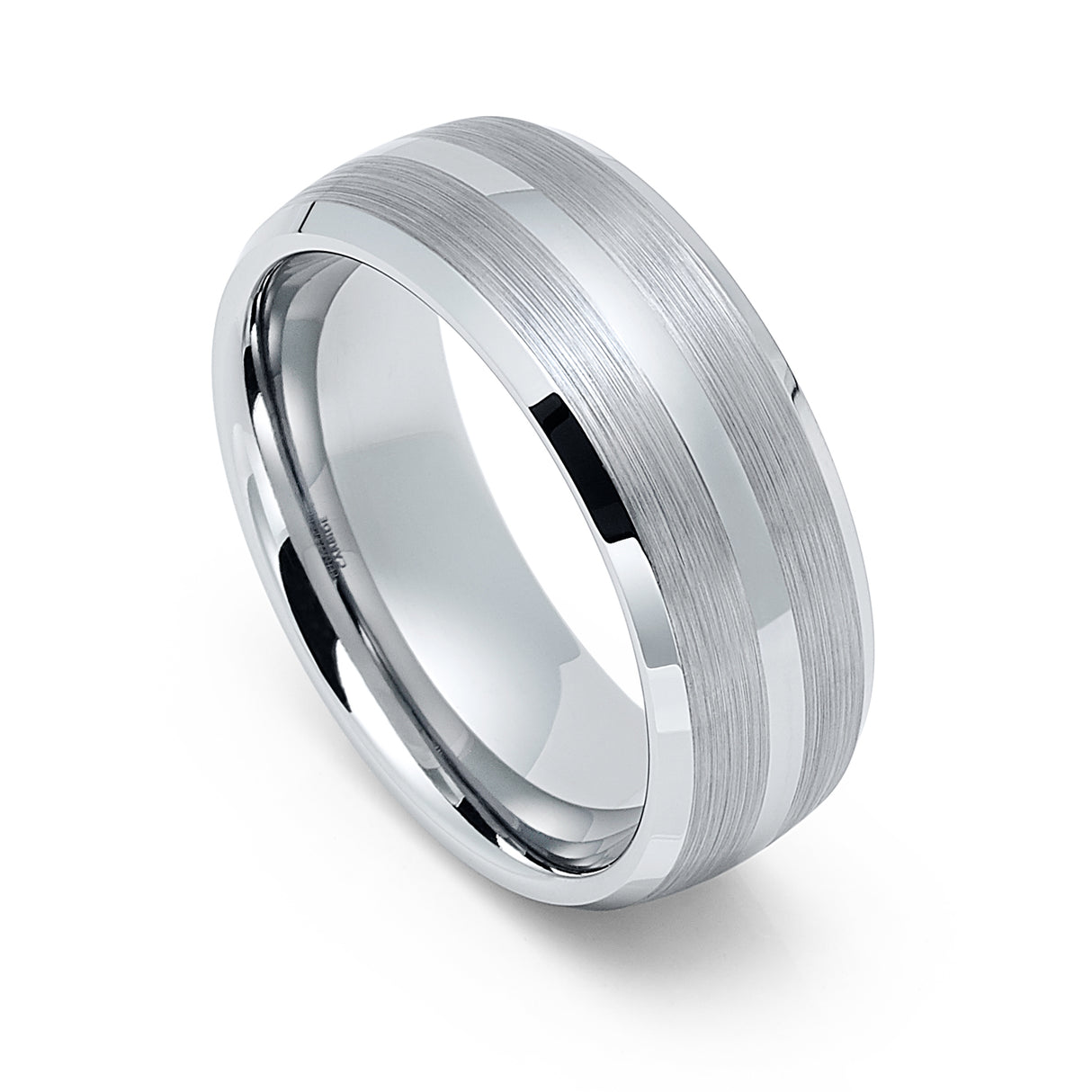 8mm - Men's Tungsten Carbide Ring W/ Brushed Sides, Polished Center,