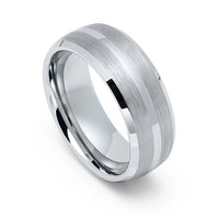 8mm - Men's Tungsten Carbide Ring W/ Brushed Sides, Polished Center,