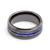8mm - Tungsten Gunmetal wedding Rings, Carbon Fiber W/ Blue Wood Wedding Band