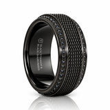 10mm KNIGHT Steel Chain Black Titanium Wedding Ring with Round Black Diamonds