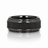 10mm KNIGHT Steel Chain Black Titanium Wedding Ring with Round Black Diamonds