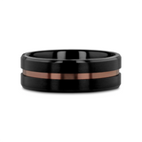 NEVAN Flat Brushed Black Tungsten Men’s Wedding Band with Espresso Groove Center - 8mm
