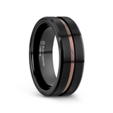 NEVAN Flat Brushed Black Tungsten Men’s Wedding Band with Espresso Groove Center - 8mm
