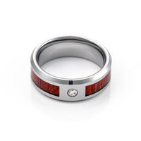 8mm Tungsten Carbide Wedding Ring W/ Single Diamond & Koa Wood band