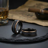 8mm ASTRO Brushed Black Titanium Ring W/ Rose Gold Edges & Black Sapphire all around