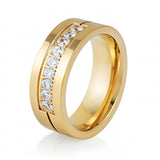 Gold Titanium Wedding Band W/ 9 CZ Diamond Inlay High Polish 8mm
