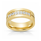 Gold Titanium Wedding Band W/ 9 CZ Diamond Inlay High Polish 8mm