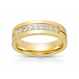 Gold Titanium Wedding Band W/ 9 CZ Diamond Inlay High Polish 6mm