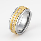 8mm Silver Tungsten Wedding Band, Gold Sandblast CZ Diamond Ring