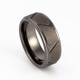 8mm - Tungsten Gunmetal Brushed Ring Trapezoids Stepped Edge Comfort Fit Wedding band