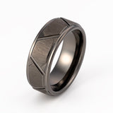 8mm - Tungsten Gunmetal Brushed Ring Trapezoids Stepped Edge Comfort Fit Wedding band