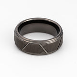 8mm - Tungsten Gunmetal Brushed Ring Trapezoids Stepped Edge Comfort Fit Wedding band