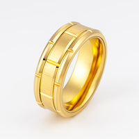8mm- Tungsten Wedding Band Gold Brick Pattern Brushed Mens Wedding Band