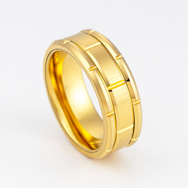 8mm- Tungsten Wedding Band Gold Brick Pattern Brushed Mens Wedding Band