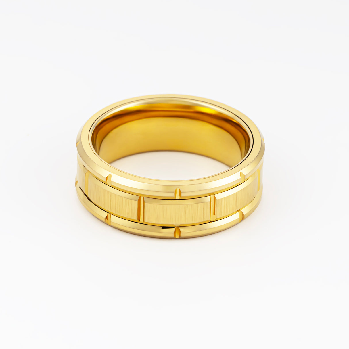 8mm- Tungsten Wedding Band Gold Brick Pattern Brushed Mens Wedding Band