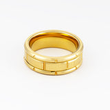 8mm- Tungsten Wedding Band Gold Brick Pattern Brushed Mens Wedding Band