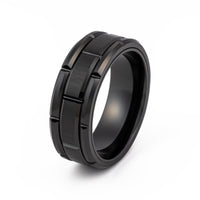 8mm- Mens Tungsten Carbide Rings Black Brick Pattern Brushed Wedding Band