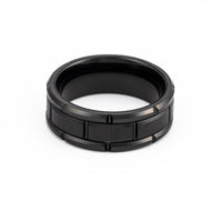 8mm- Mens Tungsten Carbide Rings Black Brick Pattern Brushed Wedding Band