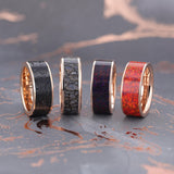 14K Rose Gold Polished Beveled Edges W/ Blue Dinosaur Inlay - 8mm