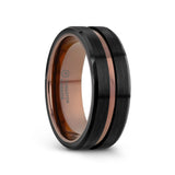 NEVAN Flat Brushed Black Tungsten Men’s Wedding Band with Espresso Groove Center - 8mm