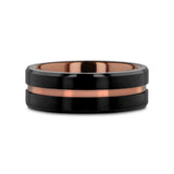 NEVAN Flat Brushed Black Tungsten Men’s Wedding Band with Espresso Groove Center - 8mm