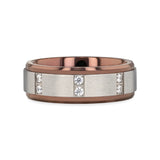 BEOWULF Raised Center Brushed Espresso Tungsten Carbide Wedding Band with Channel-Set Diamonds - 8mm