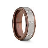 BEOWULF Raised Center Brushed Espresso Tungsten Carbide Wedding Band with Channel-Set Diamonds - 8mm