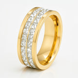 8mm - Mens Yellow Gold IP Plated Titanium Double Row Princess Cut Ring
