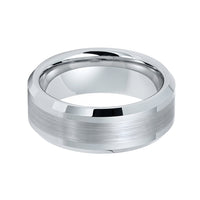 8mm - Silver Tungsten Wedding Band, Brushed Center Finish, Silver Tungsten Ring,