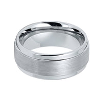 9mm - Silver Tungsten Wedding Band With Stepped Edges and Brushed Center